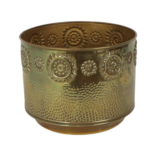 Large Brass Firewood Bin with Repoussé Relief For Sale - Image 4 of 16