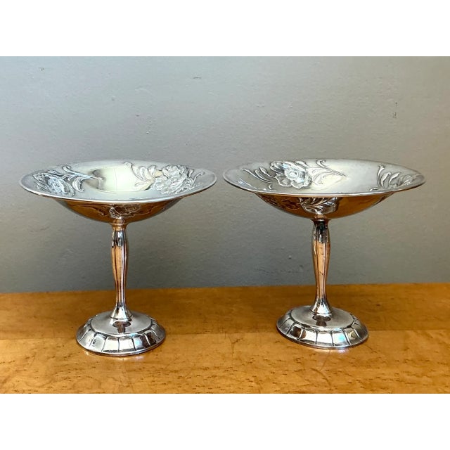Vintage Silverplate Floral Compotes - Pair For Sale - Image 4 of 12