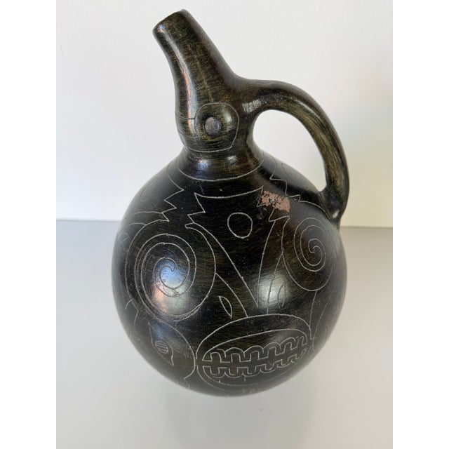 Vintage Organic Primitive Style Handcrafted Black Pottery Vase With Incised Tribal Motifs For Sale - Image 4 of 12