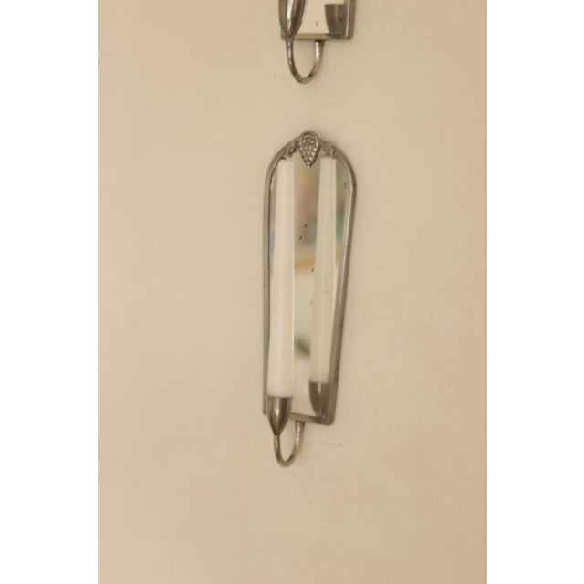 Mid-Century Modern Swedish Pewter Sconces with Mirror, Set of 2 For Sale - Image 4 of 18