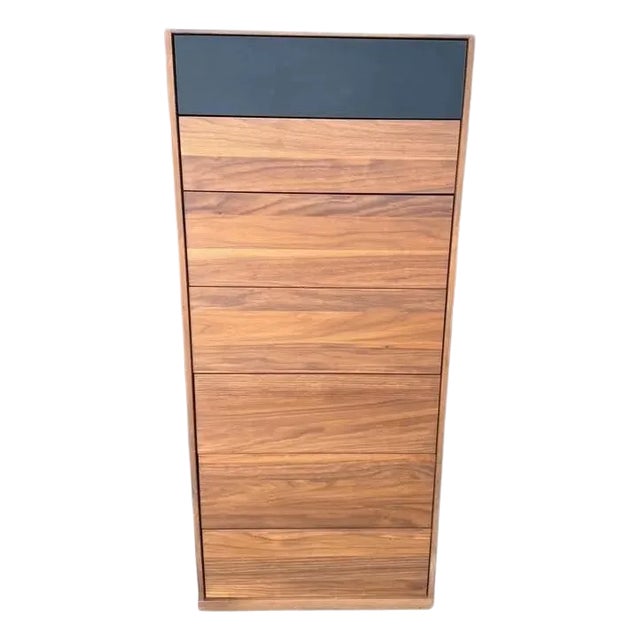 Mobican Mimosa Maple 7 Drawer Tall Dresser W/Black Glass Top Drawer & Smooth Opening/Closing Action For Sale