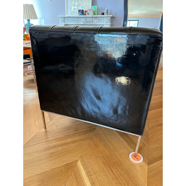 Custom Edelman Patent Leather Tuxedo Sofa For Sale - Image 10 of 11