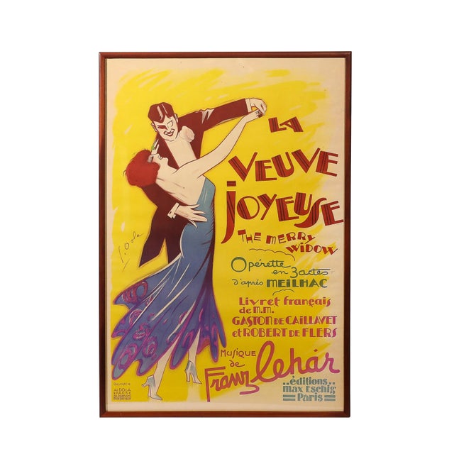 Yellow Art Deco La Veuve Joyeuse 1936 Original French Operetta Poster by Georges Dola For Sale - Image 8 of 12