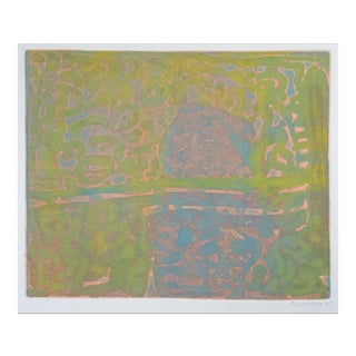 Vintage Abstract Monoprint in Green, Blue & Pink For Sale