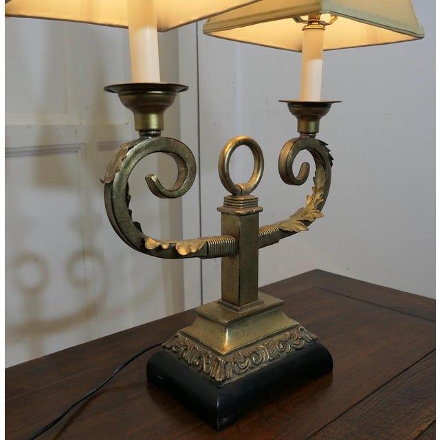 Goldenrod Art Deco Hollywood Regency Twin Toleware Table Lamp, 1960s For Sale - Image 8 of 10