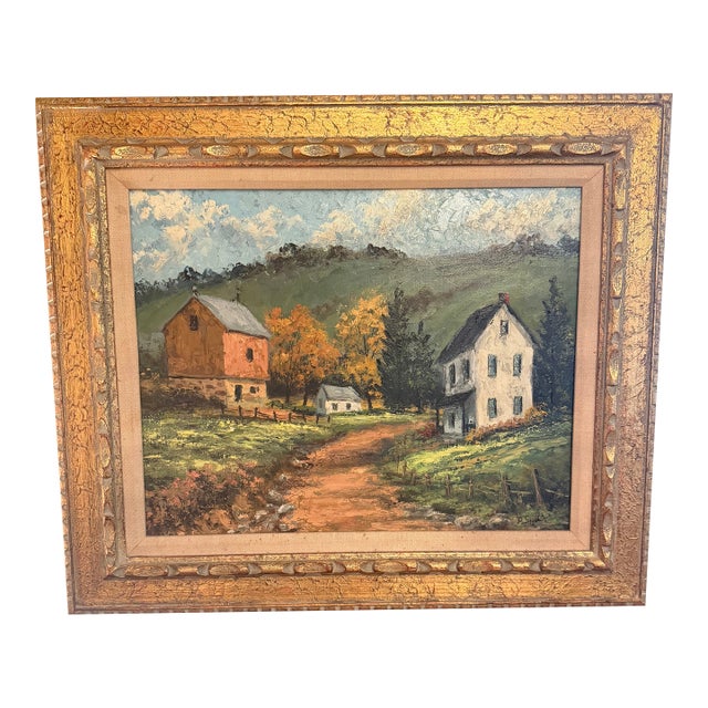 Vintage D. Snyder Dual-Signed Impasto Landscape Painting in Ornate Gallery Frame For Sale