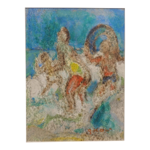 Ruth GikowModernist Beach Scene Painting, Playing Ball in Surf, WPA Jewish Woman Artist, c.1950s