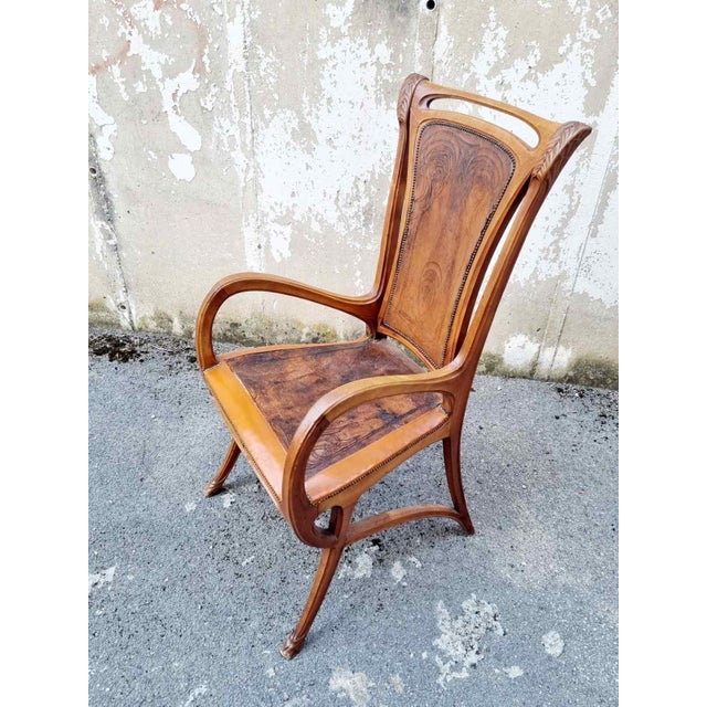 Brown Art Nouveau Carved Walnut Chair by Abel Landry, France, 1900s For Sale - Image 8 of 14