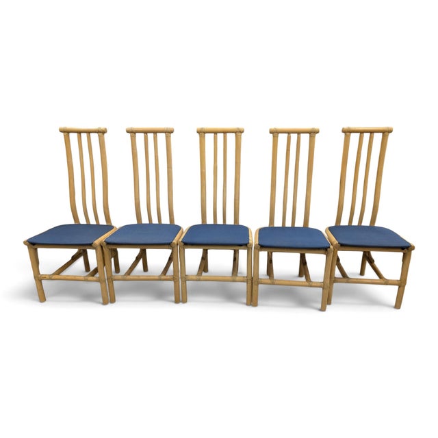 High-Back Bamboo Dining Chairs, 1970s, Set of 5 For Sale - Image 12 of 12