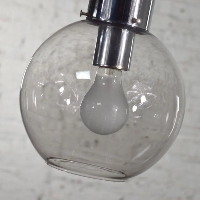 Mid 20th Century Mid Century Modern Pendant Light Chrome & Smoked Glass Open Globe Chrome Chain For Sale - Image 10 of 13
