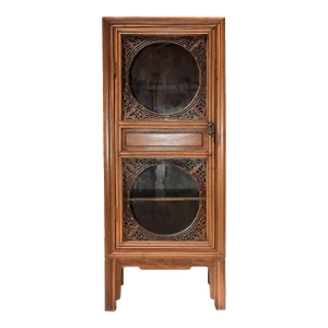 Vintage Chinese Linen Press Cabinet With Glass Door