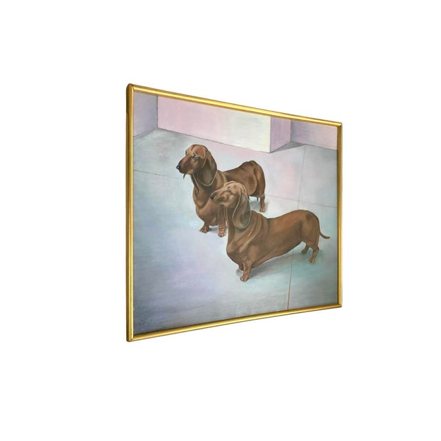 Impressionist Dog Painting Dachshund Oil on Canvas Sign Dated 2017 Adorable Art Decor For Sale - Image 3 of 6