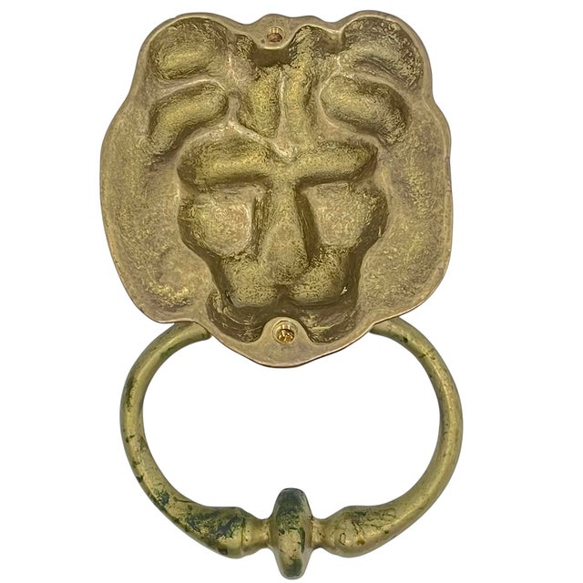 1930s Vintage English Brass Lion Door Knocker For Sale - Image 5 of 11
