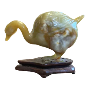 Vintage Carved Chinese Serpentine Jade Swan Goose