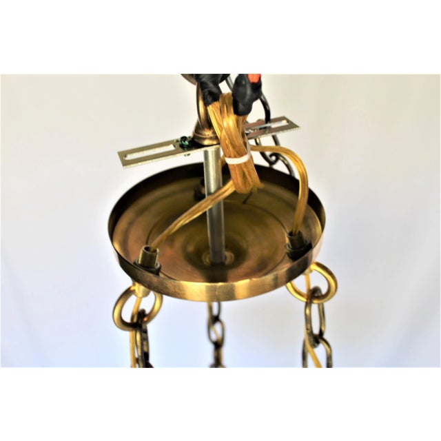 White Modern/Deco Style Alabaster Pendant, Brass Chains For Sale - Image 8 of 9