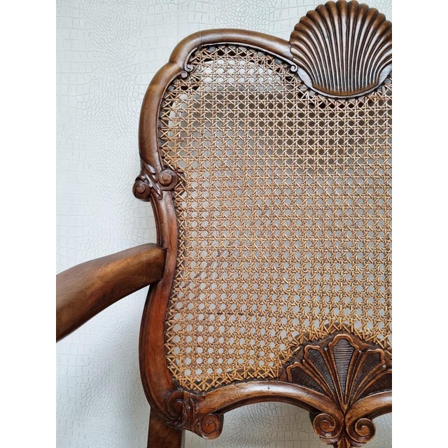 Chippendale Bergere Armchair in Carved Mahogany with Caned Backrest and Lion's Claw and Ball For Sale - Image 9 of 18