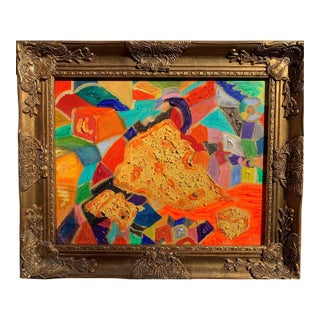 Original Abstract Painting on Canvas by Serg Graff "Cheese", Coa, Gold Frame For Sale