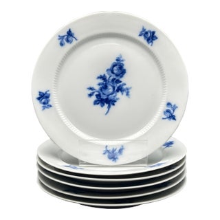 Vintage Upsala Ekeby Karlskrona Sweden Set of 6 Flow Blue Porcelain Floral Side Dessert Plates For Sale
