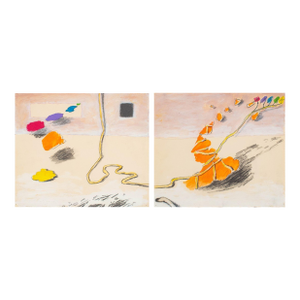 Elfi Schuselka Surreal Landscape Diptych Mix Media