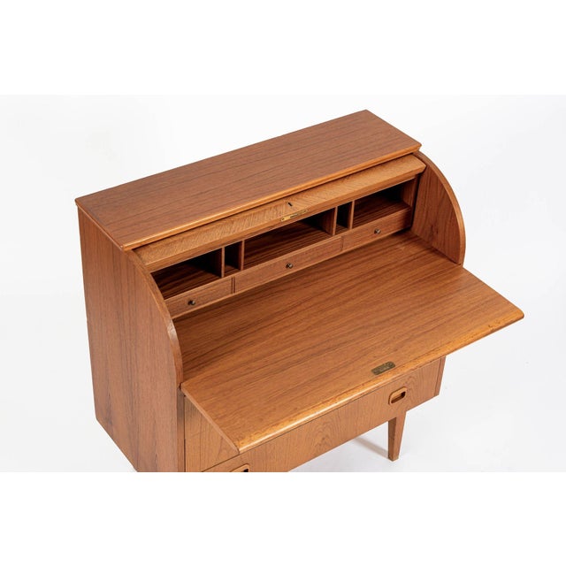 Brown Mid Century Swedish Teak Rolltop Secretary Desk by Egon Ostergaard For Sale - Image 8 of 13
