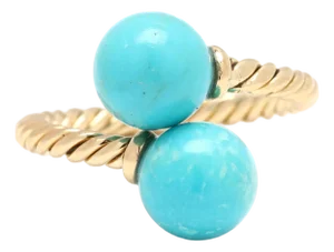 David Yurman Turquoise Bead Ring, 18k Yellow Gold, Ring Size 5.5