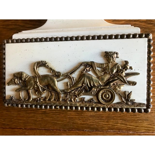 Mid-Century Modern Vintage Wooden Wall Lyre Clock With Brass Greek Mythology Details, Made in Great Britain For Sale - Image 3 of 9