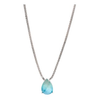 Paraiba Tourmaline Teardrop Pendant Diamond Chain Happy Necklace For Sale