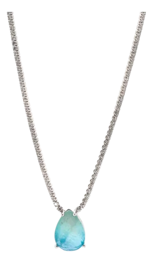 Paraiba Tourmaline Teardrop Pendant Diamond Chain Happy Necklace
