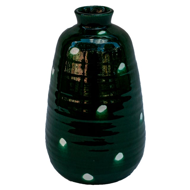 Thickly Glazed Vase in Malachite Color For Sale