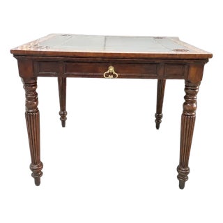 Maitland-Smith Leather Inset Mahogany Game Table For Sale