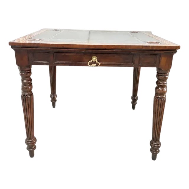 Maitland-Smith Leather Inset Mahogany Game Table For Sale