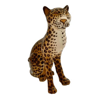 Cheetah Sculpture Ceramic Panther Vintage Large Statue For Sale