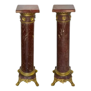 Pair of 19th Century French Rouge Griotte Marble & d'Ore Bronze Pedestals