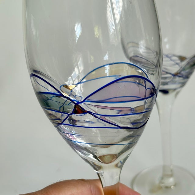 1990s Artland “Helios” Wine Glasses – Multicolor Mosaic With Gold Accents - Set of 4 For Sale - Image 4 of 9