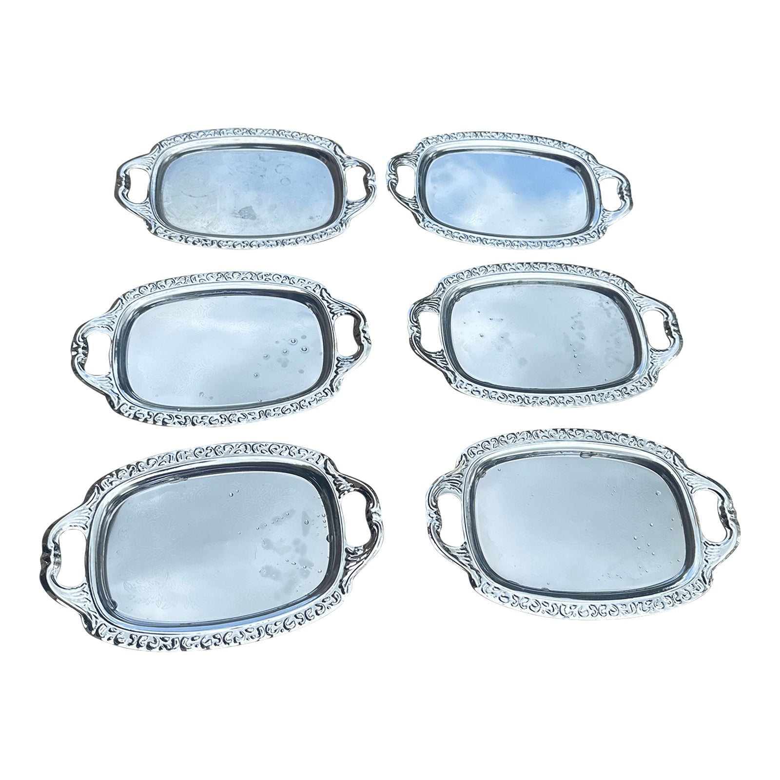 Collection of Vintage Miniature Silver Etched Serving Trays- Set of 6 ...