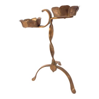 Antique Arts & Crafts Copper Double Pricket Candlestick, C. 1900–1930, Brutalist Style For Sale