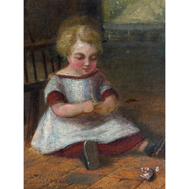 British Artist, Victorian Cottage Interior with Mother and Children, 1860-1870, Oil on Canvas For Sale - Image 4 of 18
