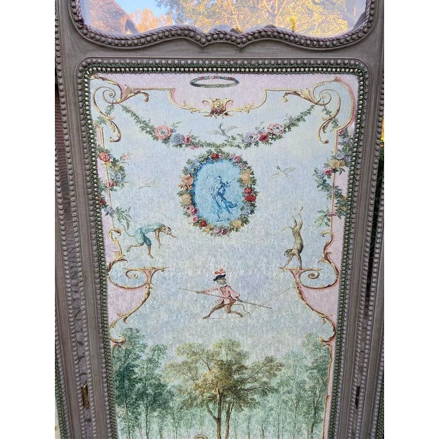 1960s French Louis XVI Gray Beech Room Divider Screen - 3 Panels For Sale - Image 9 of 17