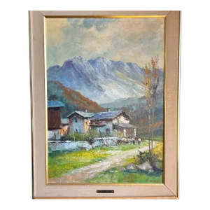 Oil on Canvas Made by Emilio Giuseppe Dossena Signed Framed Mountain Village