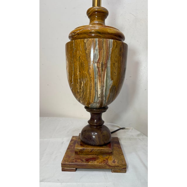 1980s Abstract Large Solid Heavy Brown Purple Green Onyx Stone Electric Table Lamp Light For Sale - Image 12 of 16