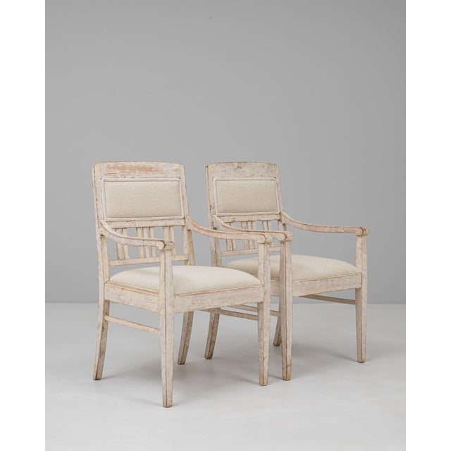 Beige 20th Century French White Patinated Gustavian Upholstered Chairs - A Pair For Sale - Image 8 of 18