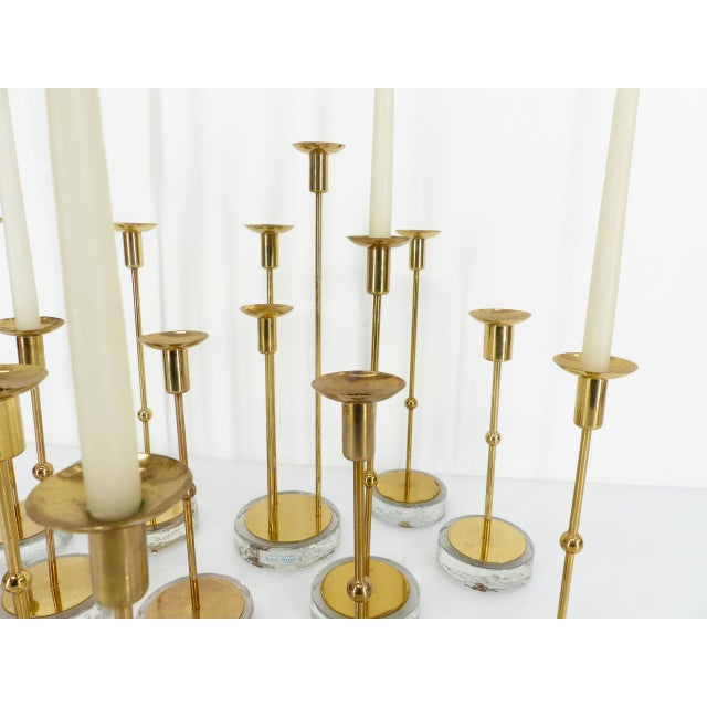 Metal Scandinavian Candlesticks in Brass and Glass by Gunnar Ander for Ystad-Metall, Sweden, 1960s, Set of 15 For Sale - Image 7 of 11