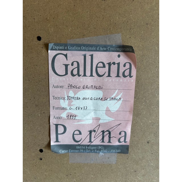 Paint Vintage Surrealistic Tempera Painting on Terra Cotta Tile of Castles by Paolo Grinaldi For Sale - Image 7 of 8