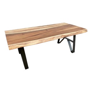 Industrial Style Live Edge Walnut Cocktail Coffee Table With Bow Tie Inlays For Sale