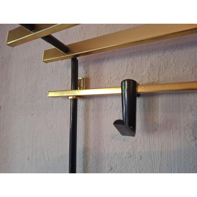 Wall-Mounted Brass and Metal Coat and Hat Rack, 1960s For Sale - Image 6 of 13