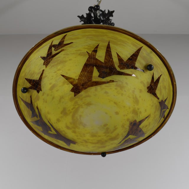 Large French Art Deco Pendant Light by Le Verre Francais Schneider - 1925 Cameo Chandelier France For Sale - Image 10 of 13