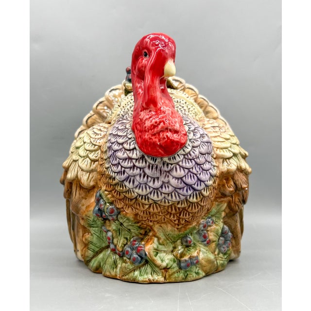 Late 20th Century Vintage Ceramic Turkey Cookie Jar With Berry Detail – Thanksgiving / Fall / Country Cottage For Sale - Image 5 of 15
