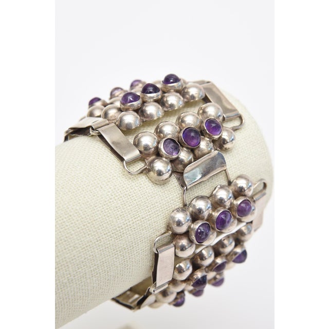 Silver Vintage Sterling Silver Cuff Bracelet With Amethyst, 1950's For Sale - Image 8 of 8