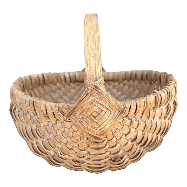 Antique American Splint Oak Basket With Handled Form, Late 19th Century For Sale