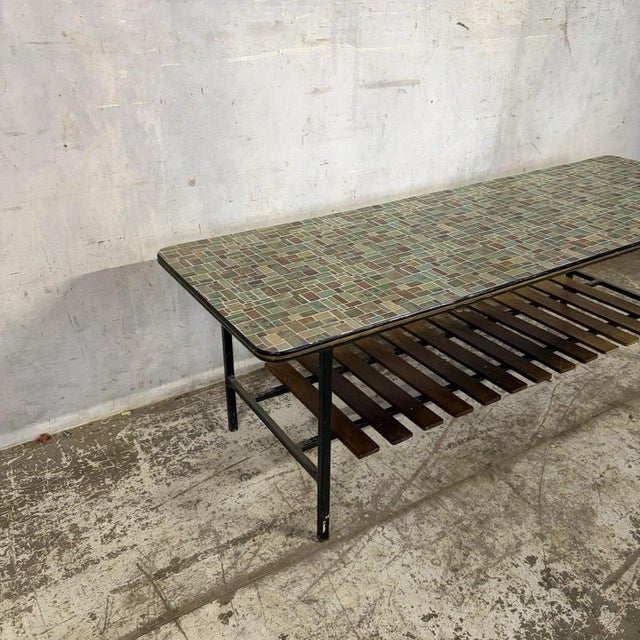 Mid-Century Mosaic-Effect Formica Coffee Table with Slatted Shelf, 1960s For Sale - Image 4 of 9